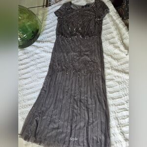 Adrianna Papell Charcoal Embellished Maxi Dress